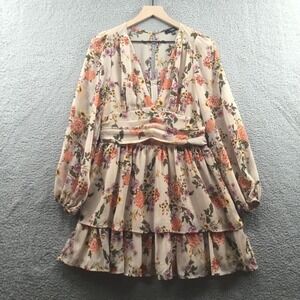 Lulus Sweet Type Of Love Floral Long Sleeve Minidress Beige M